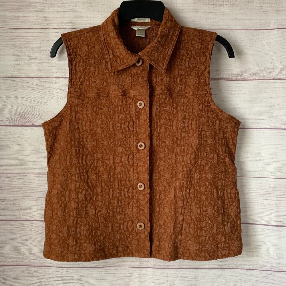 Christopher & Banks Brown Textured Sleeveless Button Front Vest
